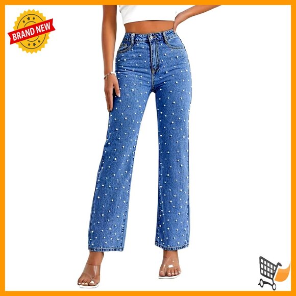 High Waisted Boyfriend Jeans Wide Leg Straight Denim Pants Casual Streetwear